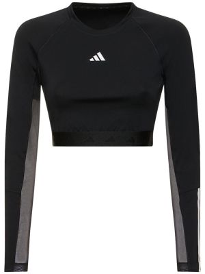 Crop top s dlhými rukávmi Adidas Performance čierna