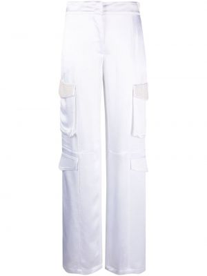 Saténové cargo nohavice Genny biela