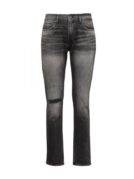 Obnosené roztrhané džínsy s rovným strihom na zips 7 For All Mankind - čierna