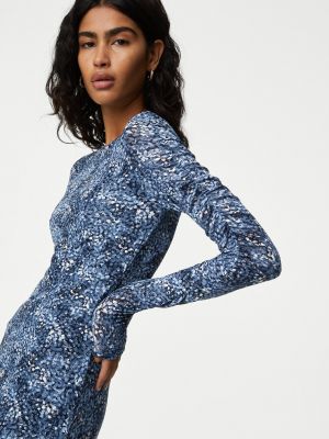 Midi šaty se síťovinou Marks & Spencer modré