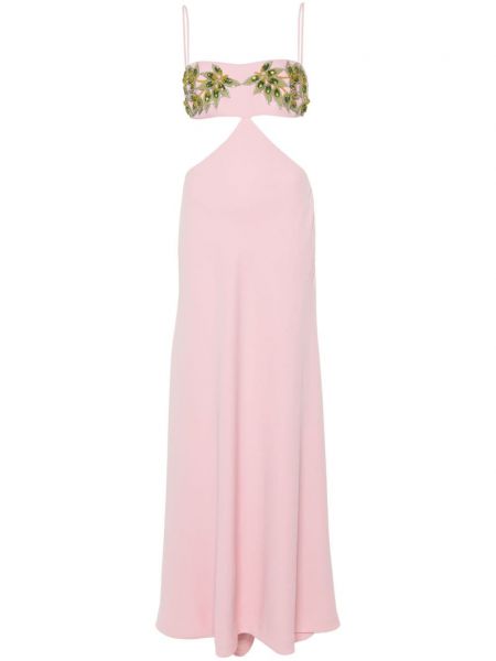 Sukienka koktajlowa z kryształkami z krepy Costarellos różowa