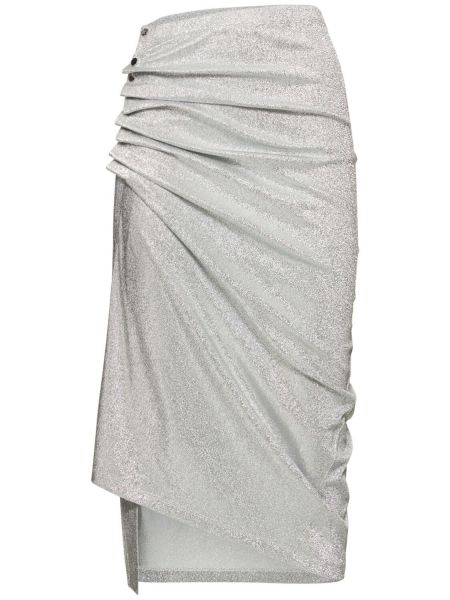 Drapované viskózové midi sukně jersey Paco Rabanne stříbrné