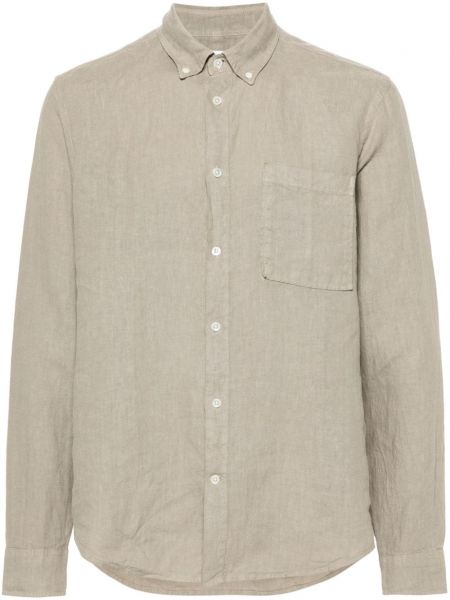 Péřová lněná košile s límečkem s knoflíky Nn07 šedá