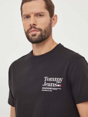 Bavlněné tričko s potiskem Tommy Jeans černé