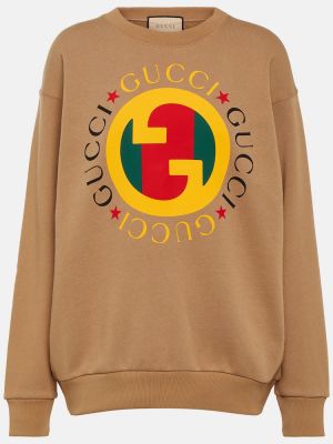 Βαμβακερός φούτερ με σχέδιο από ζέρσεϋ Gucci μπεζ