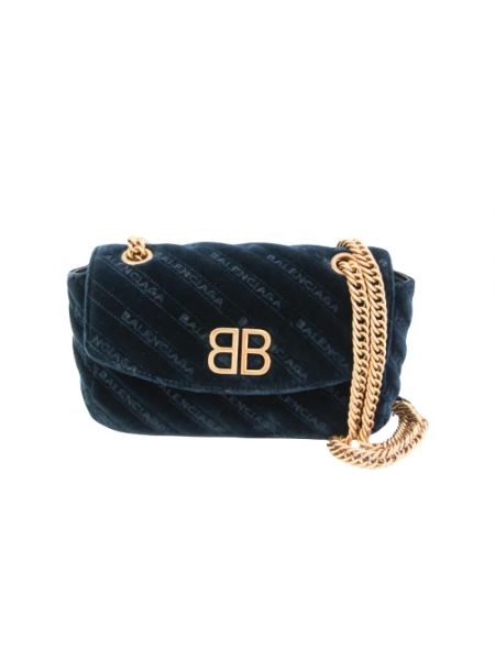 Aksamitna torba na ramię Balenciaga Vintage niebieska