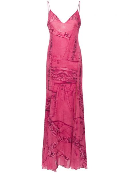 Sukienka na ramiączkach szyfonowa z nadrukiem Blumarine różowa