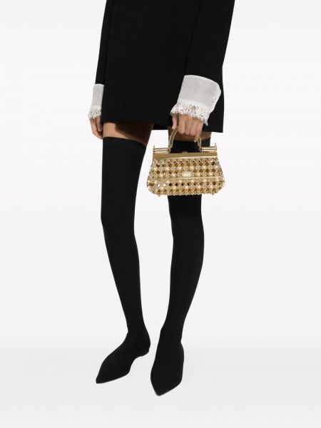 Shopper kabelka s perlami Dolce & Gabbana zlatá