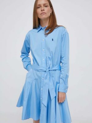 Памучна мини рокля Polo Ralph Lauren синьо