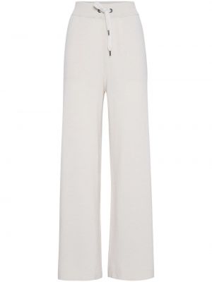 Voľné kašmírové vlnené teplákové nohavice Brunello Cucinelli biela
