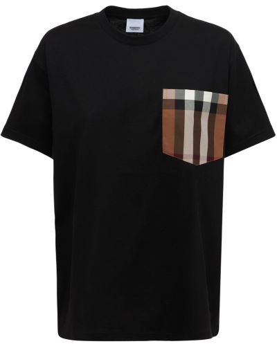 Koszulka bawełniana w kratkę z kieszeniami Burberry czarna