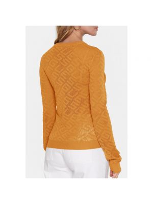 Dzianinowy sweter z okrągłym dekoltem Guess pomarańczowy