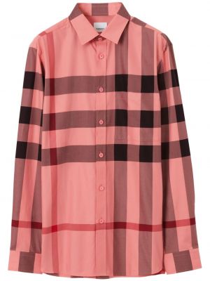 Карирана памучна риза с принт Burberry розово