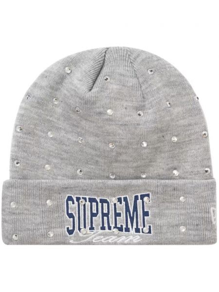 Bavlnená čiapka Supreme sivá