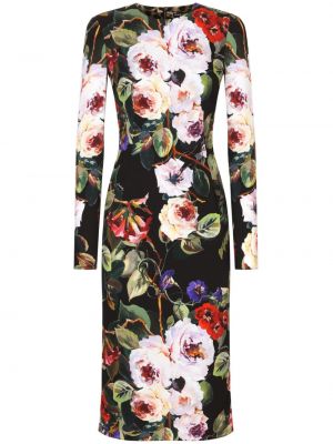 Midi haljina s cvjetnim printom s printom Dolce & Gabbana crna