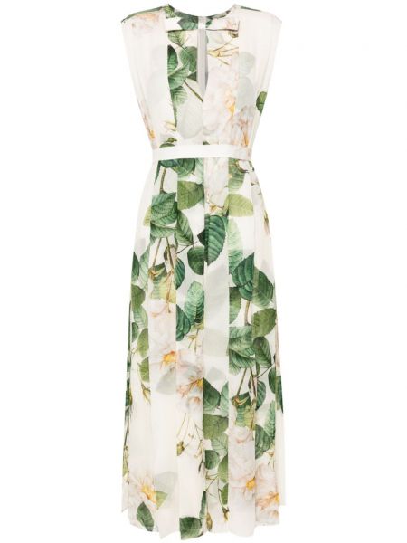 Svilena haljina s cvjetnim printom s printom Giambattista Valli bež
