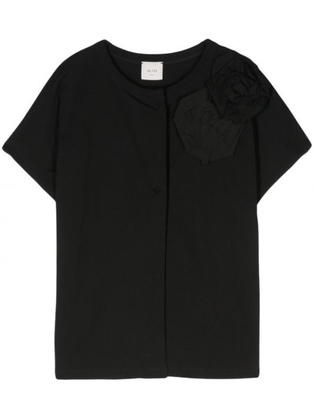 Květinové bavlněné tričko Alysi černé