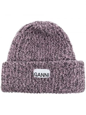 Плетена шапка Ganni виолетово