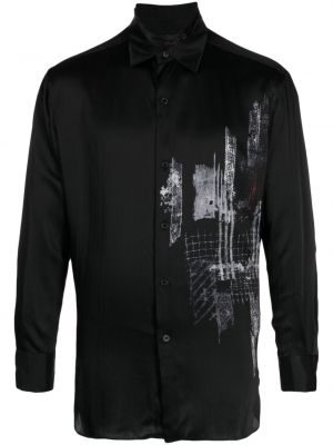 Μεταξωτό πουκάμισο με σχέδιο Y's μαύρο