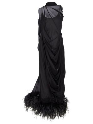 Hedvábné dlouhé šaty z peří Maison Margiela - černá