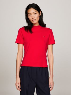 Camiseta slim fit con cuello alto manga corta Tommy Hilfiger rojo