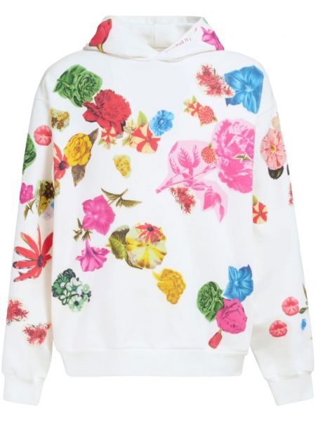 Kokvilnas kapučdžemperis ar ziediem ar apdruku Marni balts