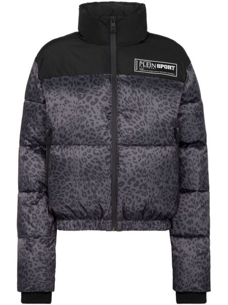 Sporty leopard quiltet jakke med print Plein Sport sort