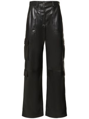 Pantaloni din piele cu croială lejeră din piele ecologică Msgm negru