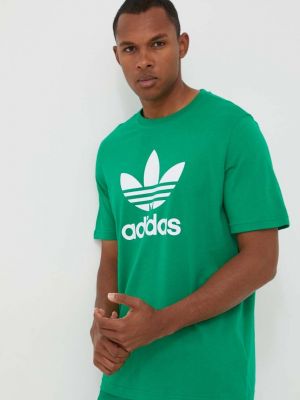 Koszulka bawełniana z nadrukiem Adidas Originals zielona