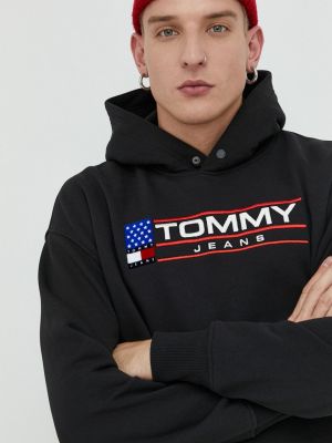 Суичър с качулка с апликация Tommy Jeans черно