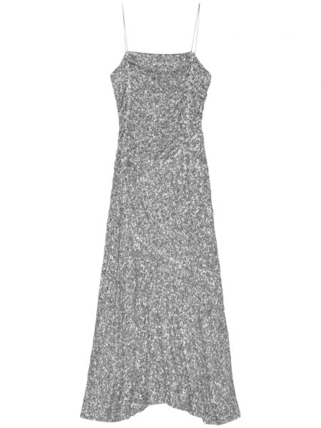 Maksi suknelė su blizgučiais Ganni sidabrinė