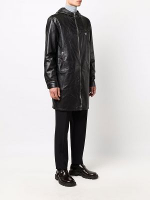Kožený kabát na zip Prada černý