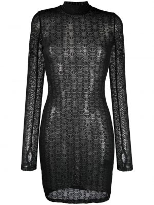 Tylové mini šaty Philipp Plein černé