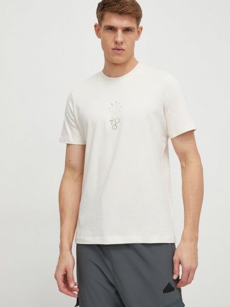Bavlněné tričko s potiskem Adidas béžové