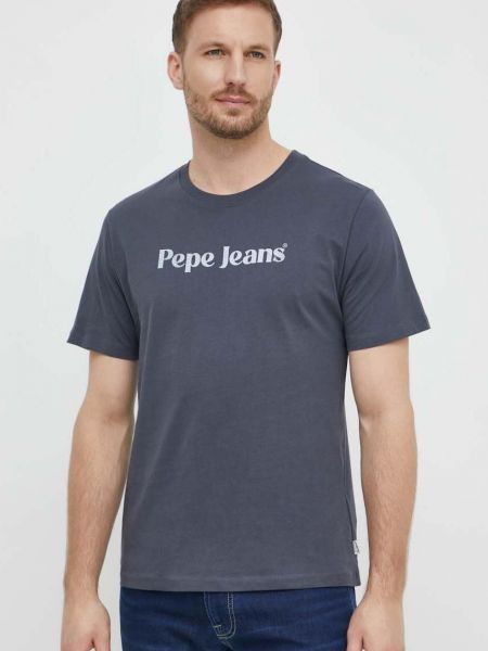 Памучна тениска с дълъг ръкав с принт Pepe Jeans сиво
