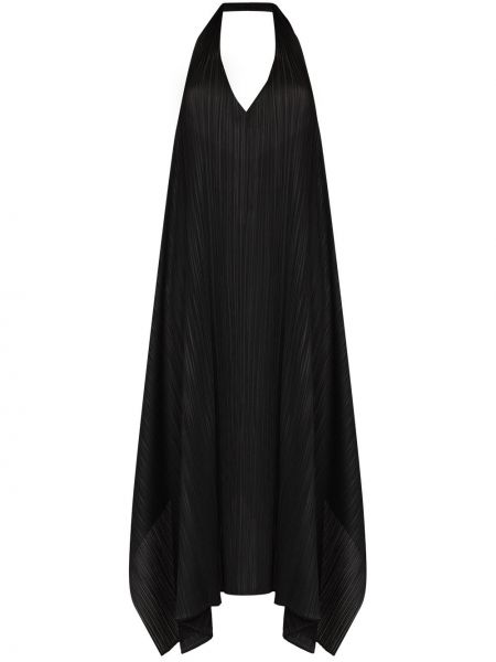 Vestido de cóctel con escote v plisado Pleats Please Issey Miyake negro