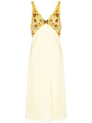 Svilena haljina s biserima Mary Katrantzou žuta
