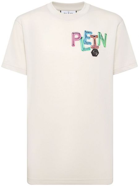 Памучна тениска с принт Philipp Plein бежово