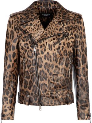 Usnjena jakna s potiskom z leopardjim vzorcem Dolce & Gabbana rjava