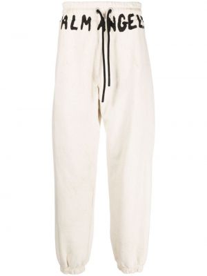 Pantalon de joggings en coton à imprimé Palm Angels blanc