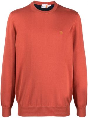Bombažni pulover z vezenjem Timberland rdeča