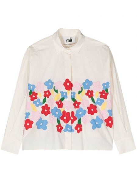 Bombažna srajca s cvetličnim vzorcem Mii bela