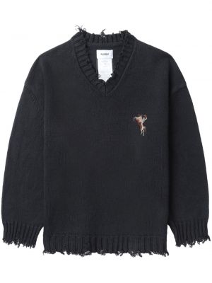 Пуловер бродиран с v-образно деколте Doublet черно