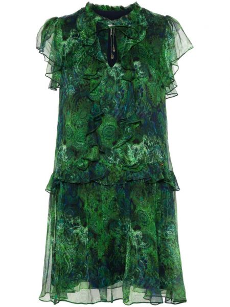 Hedvábné mini šaty s volány s paisley potiskem Nissa