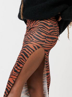 Облегающая юбка миди Rokoko с разрезом на бедрах и тигровым принтом
