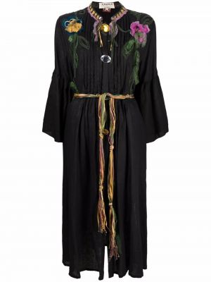 Vestido midi con bordado de flores con volantes A.n.g.e.l.o. Vintage Cult negro