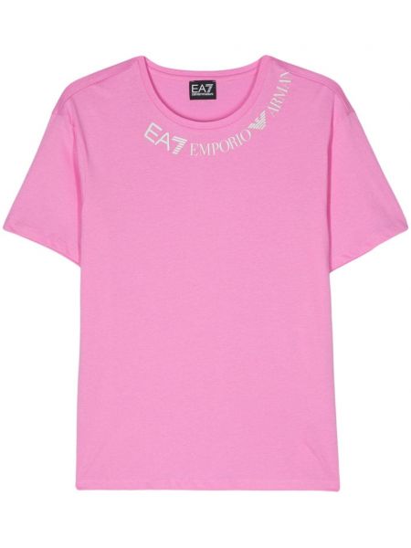 Kokvilnas t-krekls ar apdruku Ea7 Emporio Armani rozā