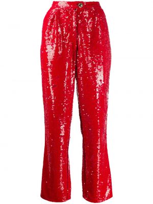 Pantalones rectos con lentejuelas Amen rojo