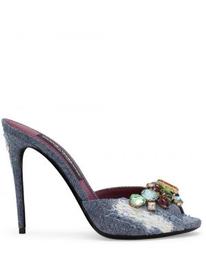 Papuci tip mules zdrențuiți de cristal Dolce & Gabbana albastru