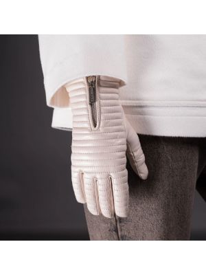 Pikowane rękawiczki z kaszmiru Moorer beżowe